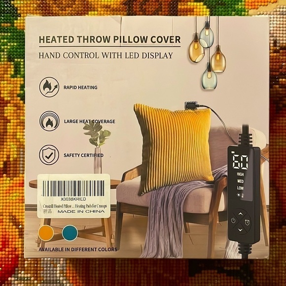 Brand New Heated Pillow Cover 18”x18” Yellow Gray Heating Pad Back Pain Relief - Picture 9 of 16